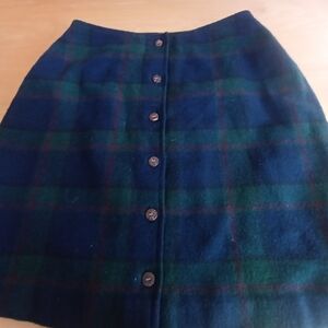 Plaid Button-Front Skirt - Green and Blue